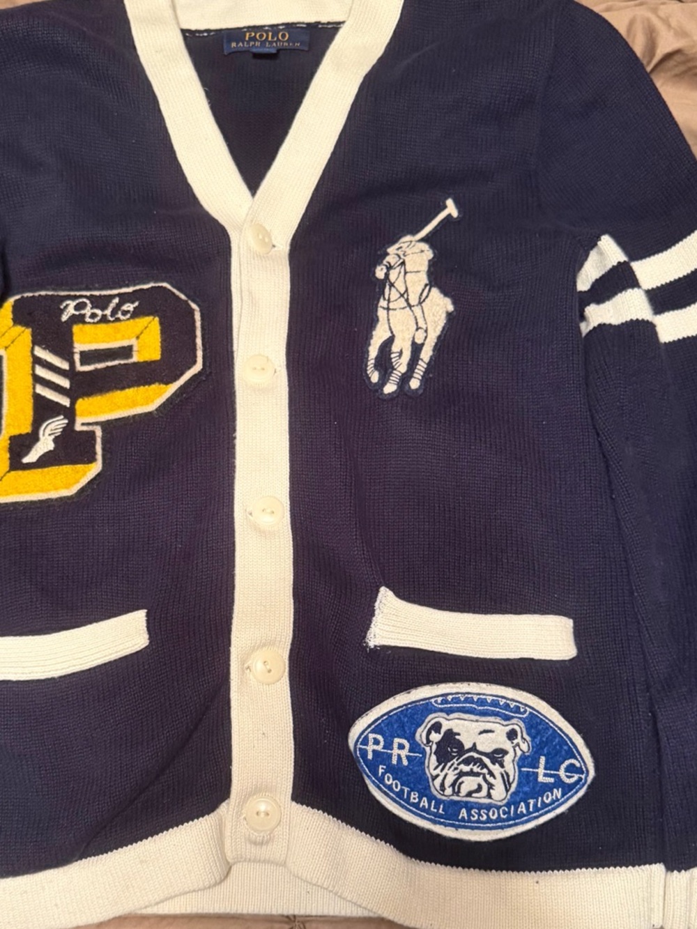 LG Navy & White Bulldog Patch Sweater